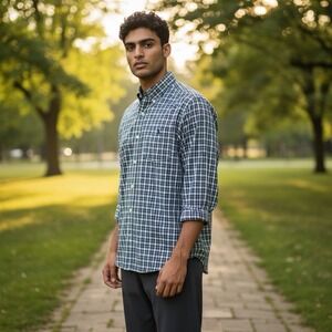 Polo Ralph Lauren Mens Classic Fit Blue Plaid Button Up Long Sleeve Shirt Size M